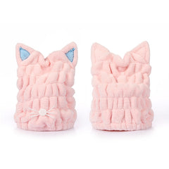 Coral Fleece Soft Absorbent Cat Ear Dry Hair Cap Thickened Adult Shower Cap