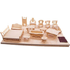 Miniature Doll Furniture 3D Wooden Puzzle DIY Architectural Model Children's Toys Gifts, 3D Wooden Puzzle