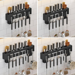 Kitchen Wall-mounted Rack Free Punching Chopsticks Holder, Black 60cm