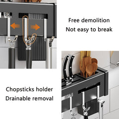 Kitchen Wall-mounted Rack Free Punching Chopsticks Holder, Black 60cm