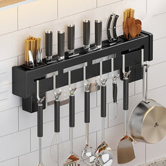 Kitchen Wall-mounted Rack Free Punching Chopsticks Holder, Black 60cm