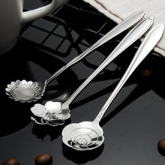 3 PCS Stainless Steel Household Creative Flower Spoon Coffee Stirring Spoon, Cherry Blossom Spoon, Rose Flower Spoon, Sun Flower Spoon, Sunflower Spoon, Pansy Flower Spoon, Bellflower Spoon, Plum Flower Spoon, Cosmos Flower Spoon