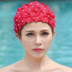 Pearl Three-dimensional Handmade Flower Swimming Cap for Women, Three-dimensional Flower(Red), Three-dimensional Flower(Black), Three-dimensional Flower(Royal Blue), Three-dimensional Flower(Black White), Three-dimensional Flower(Lake Blue)            ...