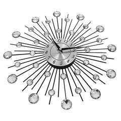Creative Wall Clock Crystal Silver Wrought Iron Wall Clock Personality Art Decoration Living Room Bedroom Clock, Iron Wall Clock