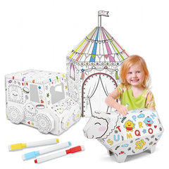3D Graffiti Assembling DIY Manual Folding Paperboard Children Educational Toys, Lucky Sheep, Mini Circus, Candy Car