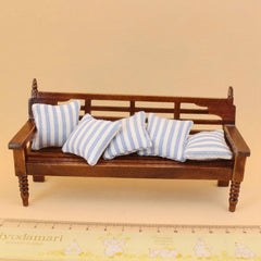 Mini Doll House Furniture Wooden Bench with Pillows, Wooden Bench