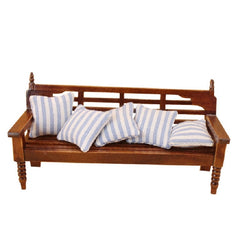 Mini Doll House Furniture Wooden Bench with Pillows, Wooden Bench