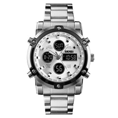 SKMEI 1389 Multifunctional Men Business Digital Watch 30m Waterproof Large Dial Wrist Watch with Stainless Steel Watchband , 1389 Silver, 1389 Black, 1389 Blue