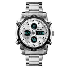 SKMEI 1389 Multifunctional Men Business Digital Watch 30m Waterproof Large Dial Wrist Watch with Stainless Steel Watchband , 1389 Silver, 1389 Black, 1389 Blue