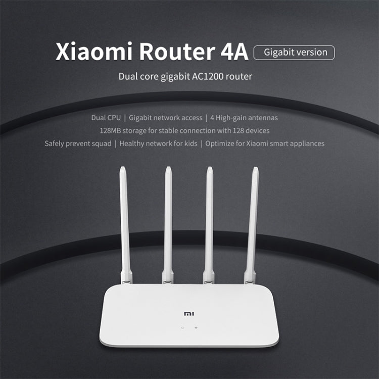 Original Xiaomi WiFi Router 4A Smart APP Control AC1200 1167Mbps 128MB 2.4GHz & 5GHz Dual-core CPU Gigabit Ethernet Port Wireless Router Repeater with 4 Antennas, Support Web & Android & iOS, US Plug, 4A (Dual-core CPU)