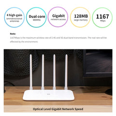Original Xiaomi WiFi Router 4A Smart APP Control AC1200 1167Mbps 128MB 2.4GHz & 5GHz Dual-core CPU Gigabit Ethernet Port Wireless Router Repeater with 4 Antennas, Support Web & Android & iOS, US Plug, 4A (Dual-core CPU)