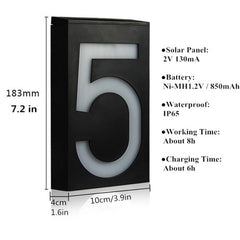 0.36W Solar Powered Wall Mount 6 LEDs Lighting Doorplate Lamp House Number Porch Lights with Solar Pannel(1), -1.0, -2.0, -3.0, -4.0, -5.0, -6.0, -7.0, -8.0, -9.0, 0.0