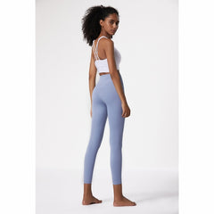 Skin Friendly Nude Sports Bra Cross Back Shockproof Fitness Vest (Color:Gray Blue Size:XL), S, M