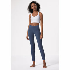 Skin Friendly Nude Sports Bra Cross Back Shockproof Fitness Vest (Color:Gray Blue Size:XL), L, XL