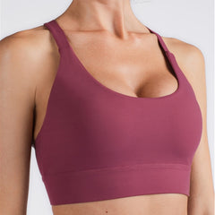 Y-shaped Wide Shoulder Belt Geometric Hollow Out Shockproof Nude Yoga Sports Underwear (Color:Smoky Blush Size:XL), XL